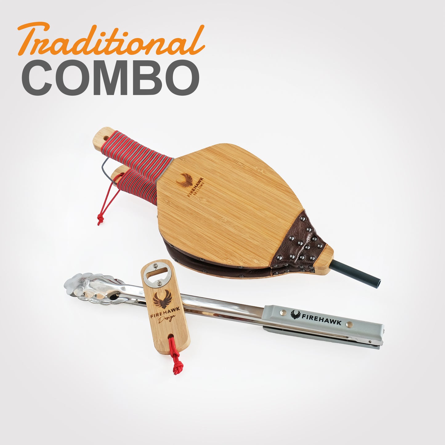 LRG COMBO Bamboo Bellow with Bottle opener and Braai tongs